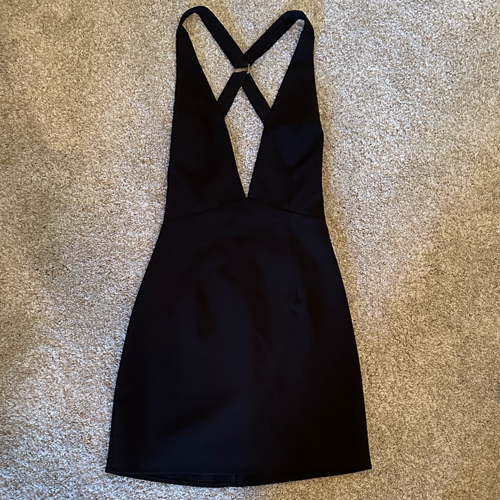 NBD Black Backless Plunge Mini Dress